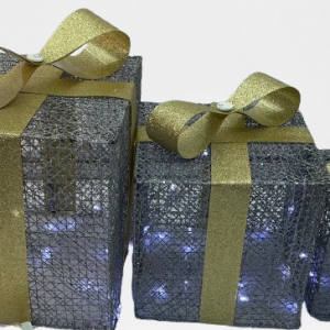 SET CAJA REGALO P/NAVIDAD C/LUZ 15/20/25CM
