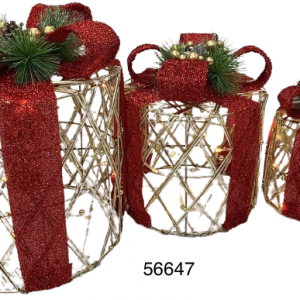 SET CAJA REGALO REDONDA C/LUZ NAVIDAD 15/20/25CM 3/1