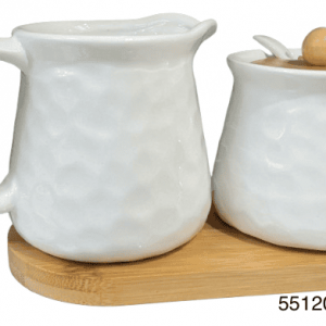 SET CREMA+AZUCARERA C/TAPA+BANDEJA MADERA 21X11X11CM 3/1