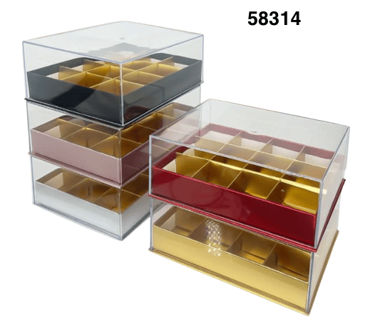 CAJA ACRILICA P/CHOCOLATES C/DIVISION 18X14X17CM