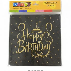 PARTY SET SERVILLETAS 33X33CM 24/1 HBD NGRO