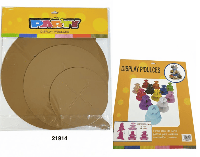 PARTY DISPLAY P/DULCES 3NIVELES 30X33CM DORADO