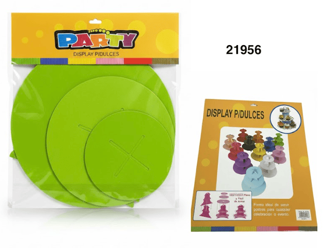 PARTY DISPLAY P/DULCES 3NIVELES 30X33CM VERDE MANZANA