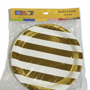 PARTY SET PLATOS PAPEL 9" 12/1 BLANCO-DORADO