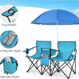 SILLA PLEGABLE DOBLE C/ACCESORIO SOMBRILLA 147X47X85CM