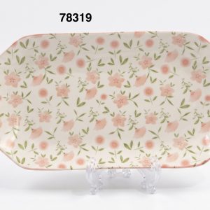 PLATON PORCELANA RECTANGULAR 31CM C/DIS FLORES ROSA
