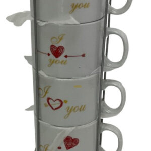 SET TAZA PORCELANA SAN VALENTIN 4/1 8X7.9CM