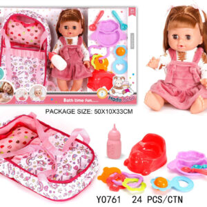 MUÑECA 14" C/FUNCION+ACCESORIO CUNA CAJA