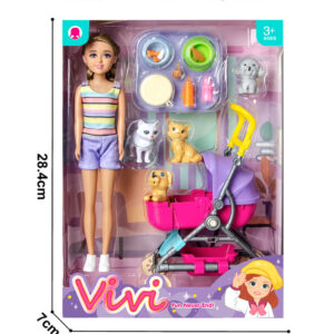 MUÑECA 9" C/ACCESORIOS PERRO CAJA