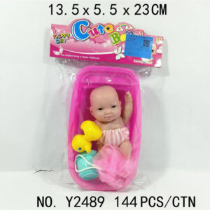 MUÑECA BEBE 6" C/ACCESORIOS BAÑO FUNDA