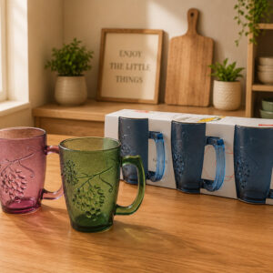 SET TAZA CRISTAL COLORES 300ML 3/1 7.7X11.7CM