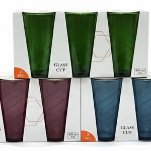 SET VASOS CRISTAL COLORES 450ML 3/1 8.5X14.5CM